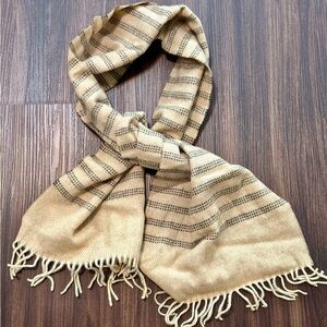 Vintage Higbee’s Tan Wool Scarf with Black Stripes